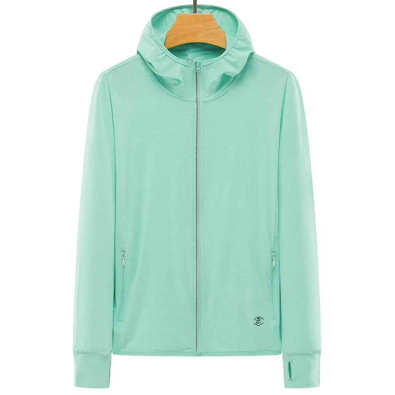 Summer new knitted sunscreen couple hooded ice silk windbreaker UV protection UPF50+