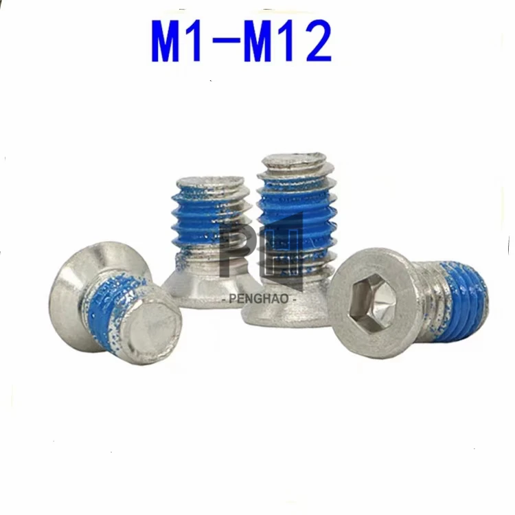 304 Stainless Steel Hex Socket Countersunk Head Adhesive Screw M2.5 M3 M4 M5 Thin Countersunk Small Flat Head Anti-Loose Screw