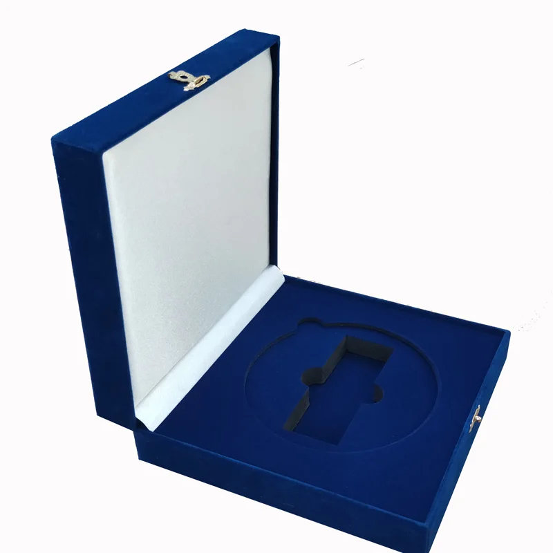 High Quality Custom Blue Velvet Square Pen USB Flash Drive Recyclable Premium Jewelry Boxes Gift Set with Lock for Necklaces