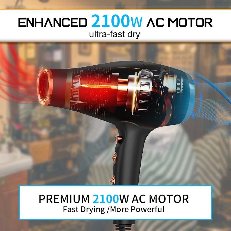 Powerful Ac Motor Professional Hair Dryer For Salon Hair Dryer Hotel 2200W Fast Drying Blow Dryer With Diffuser
