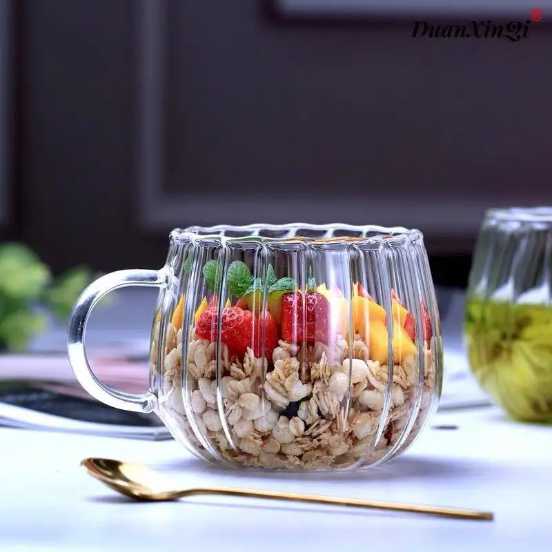 350ml Coffee Glass Mug Ripple Heat Resistant Drinkware Cup Frosted Clear Coffee Glass Cup With Handle