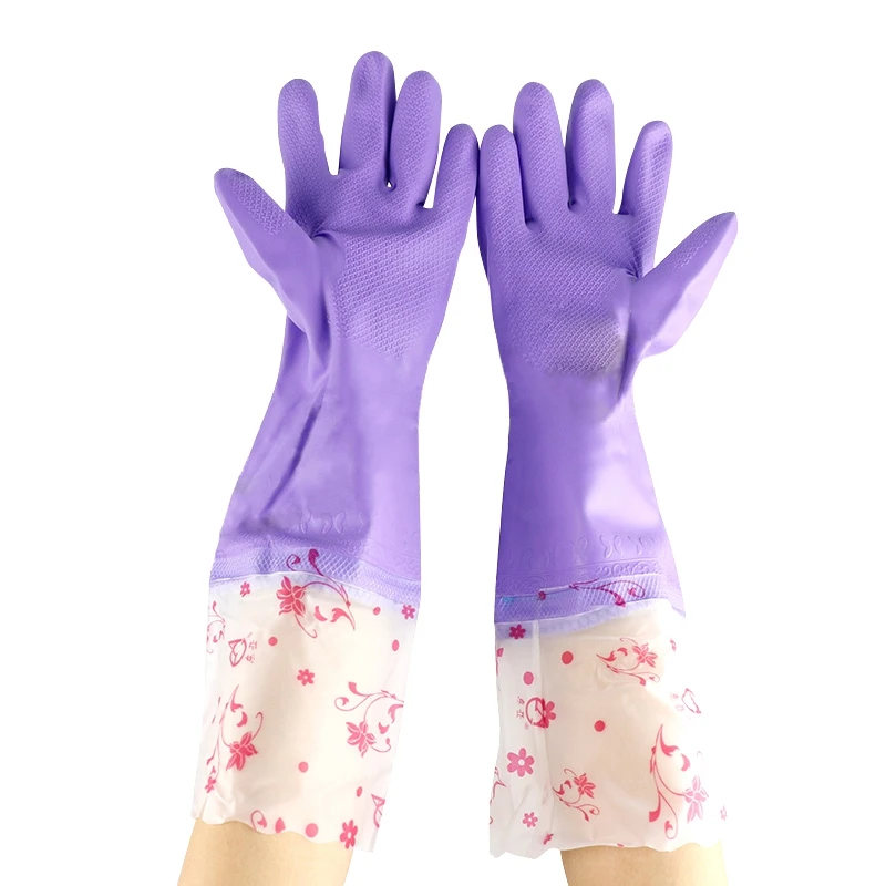 Extra Long Sleeves PVC Household Gloves Long Flocklined PVC Gloves