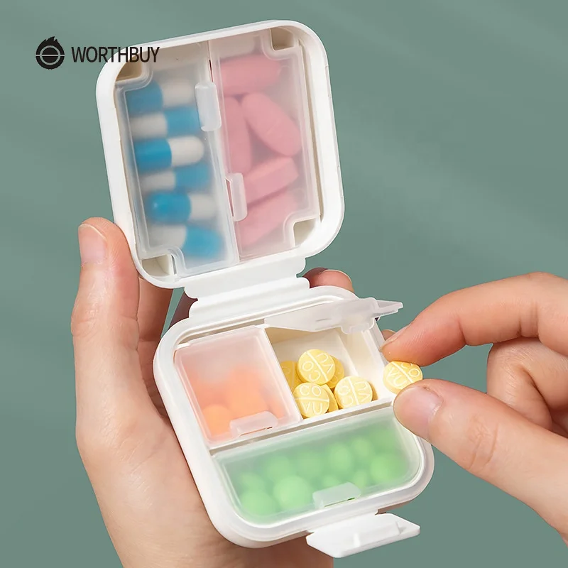 WORTHBUY Double-layer Sealed Medicine Storage Box 8-compartment Portable Travel Pill Case