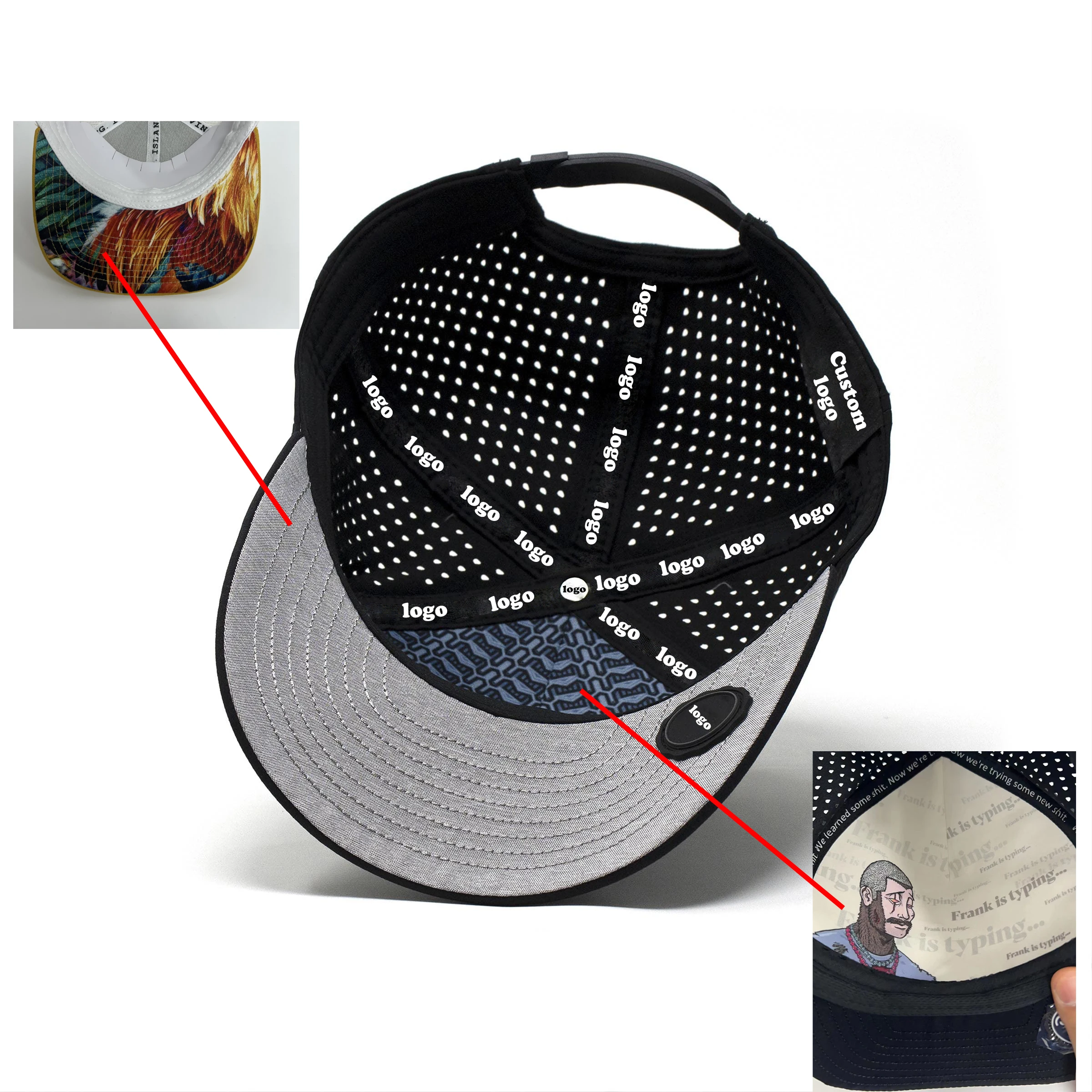 Custom 5 Panel Rubber Pvc Logo Baseball Cap,gorras de beisbol ,Waterproof Laser Cut Hole Perforated Hat Performance Sports Cap