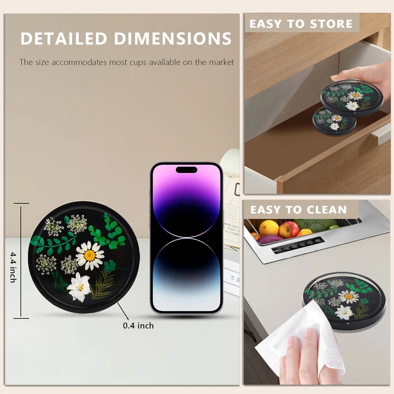 Real Flower Design Handmade DIY Epoxy Resin Round Cup Coasters Coffee Tea Mug Coasters Mats Pads