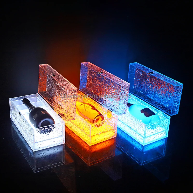 bar suppliers illuminated led glow light up Acrylic Champagne Bottle display presenter box LED liquor box LED wine suitcase