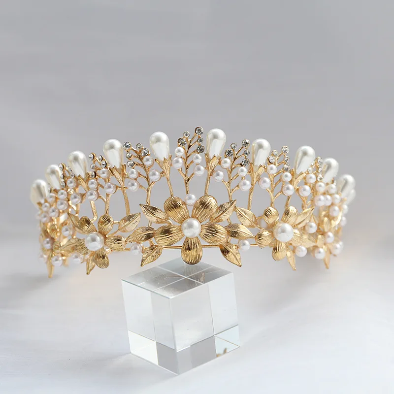 2024 Handmade Bridal Headdress Flower Hair Tiara Wedding Hair Accessories Golden Hair Jewelry Star Princess Crown For Women