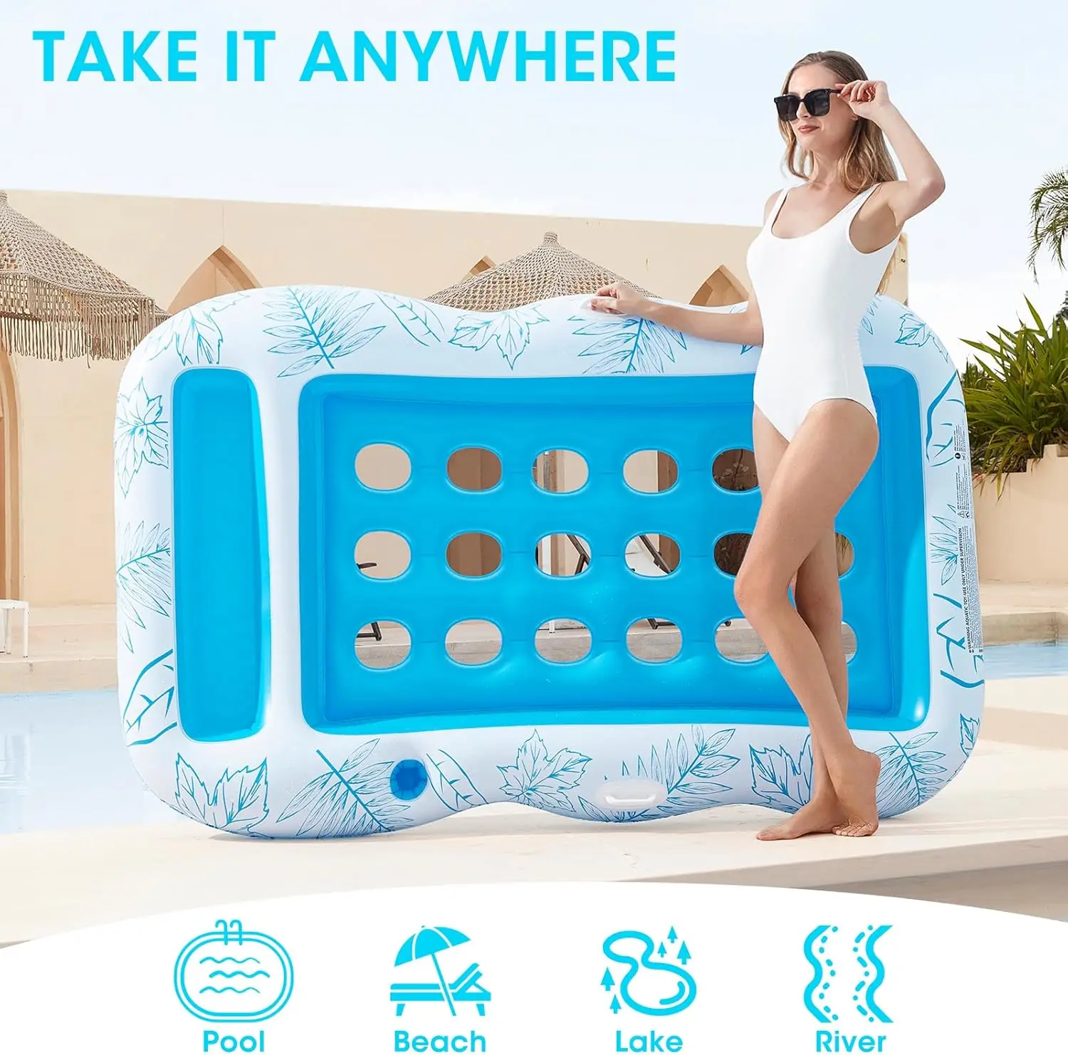 Blow Up Tanning Pool Raft Tube Swimming Pool Mattress Floating Mat Boat Adult Inflatable Tanning Pool Lounger Float with Pillow