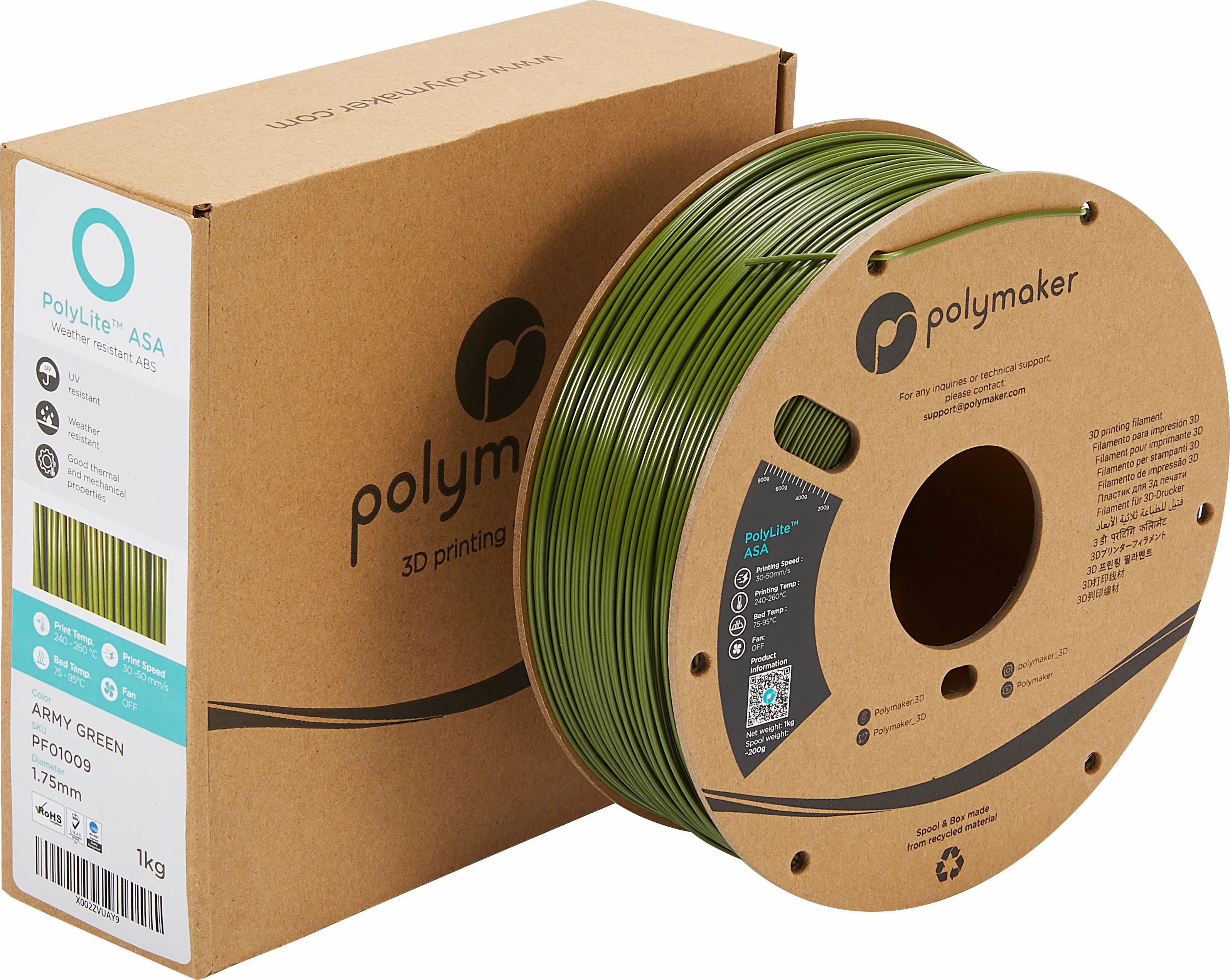 China Manufacturer New Product UV Resistance 1kg / 1.75mm/ 2.85mm Polymaker PolyLite ASA 3D Printing Filament For Sale