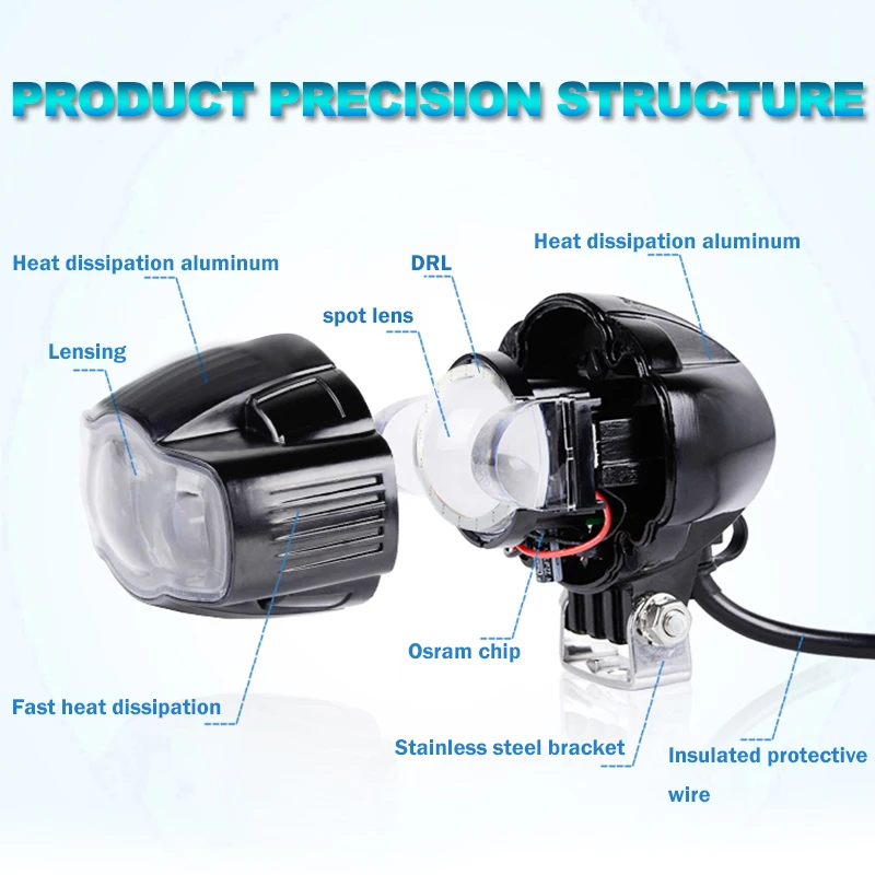 
5D Blue White Angel Eyes motorcycle Led Work Light,8-36V Voltage ATV UTV high Power Motorcycle led headlight with drl 