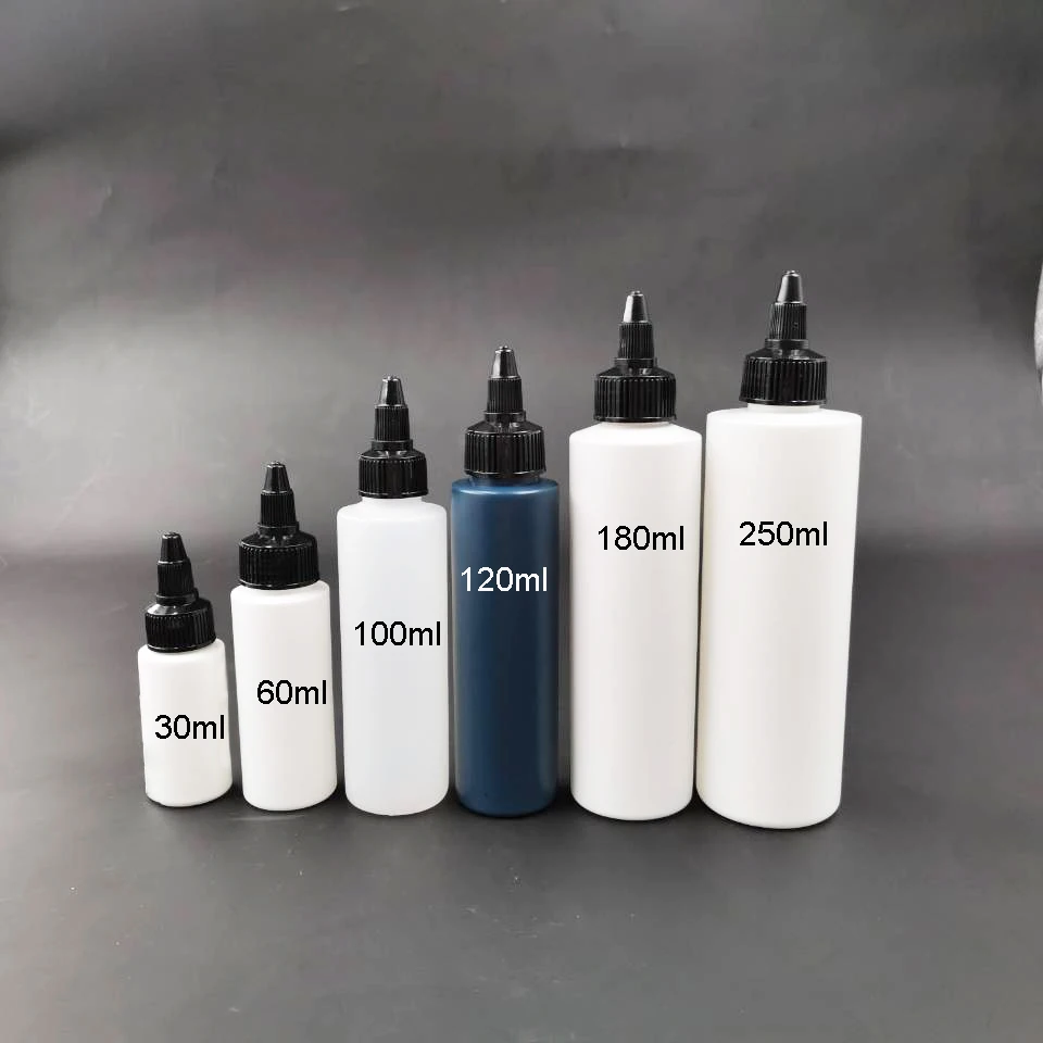 Пластиковая бутылка для соуса 30 60 100 180 250 мл с плоскими плечами и поворотной крышкой бутылочки пигментного масла волос
