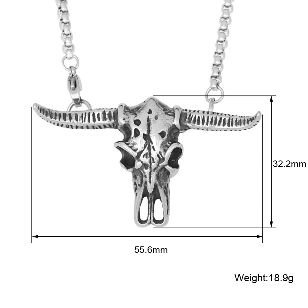 Wholesale Custom Personality Stainless Steel Bull Head Skull Pendant Necklace with 3D Effect