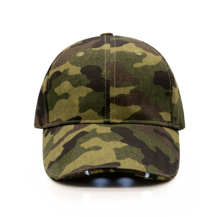 Manufacturer Free Sample Custom High Quality Screen Printing Embroidery Logo Camouflage Baseball Caps With Led Lights