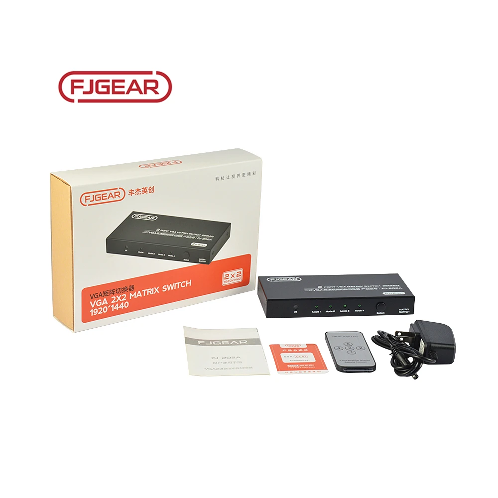 202A Fjgear Hot Selling Two-Port Matrix Selector 1920*1080 250Mhz 2 Port Switch Manual Vga Switch