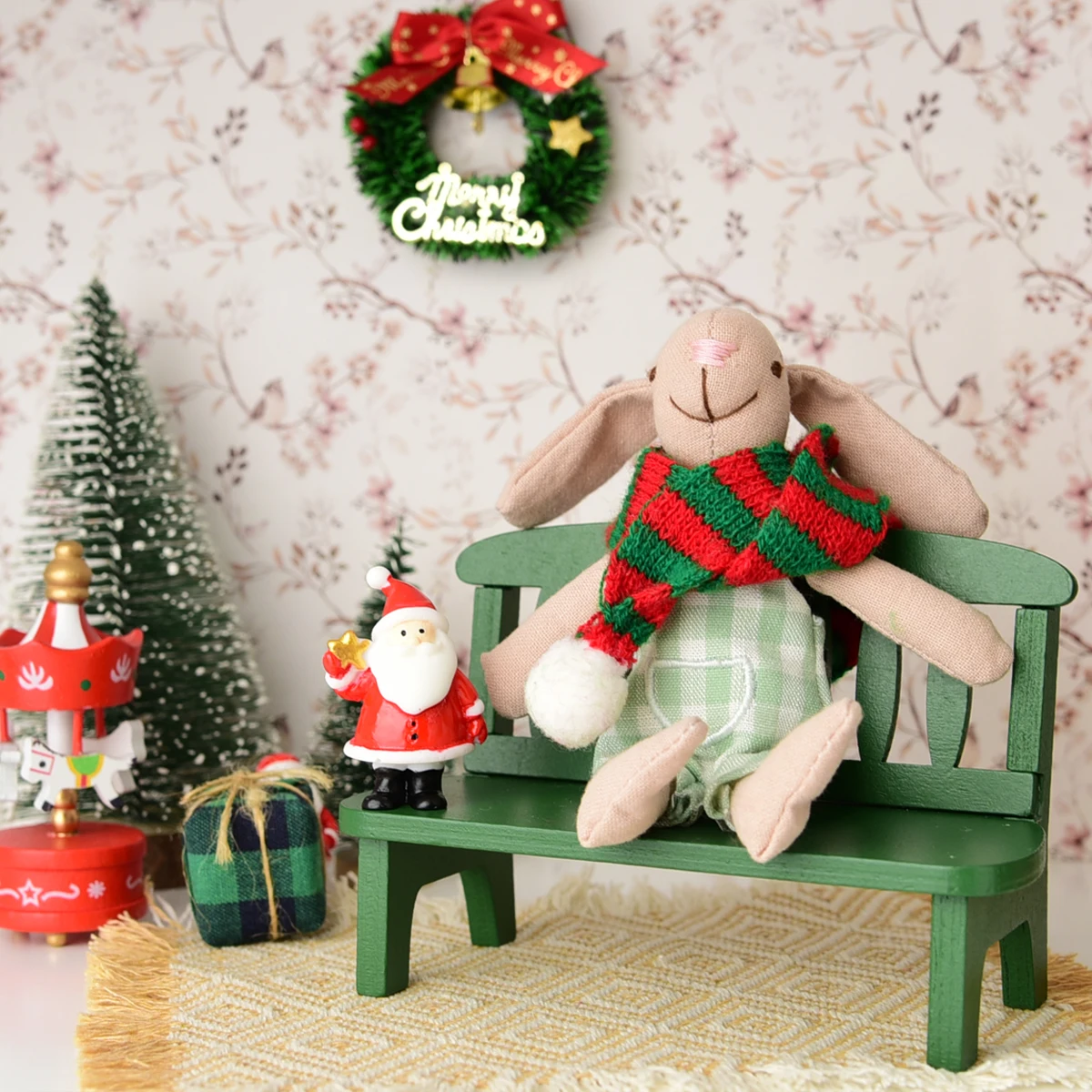 Wooden garden balcony bench 1:8-1:12 BJD OB11 MAILEG Furniture accessories ornaments