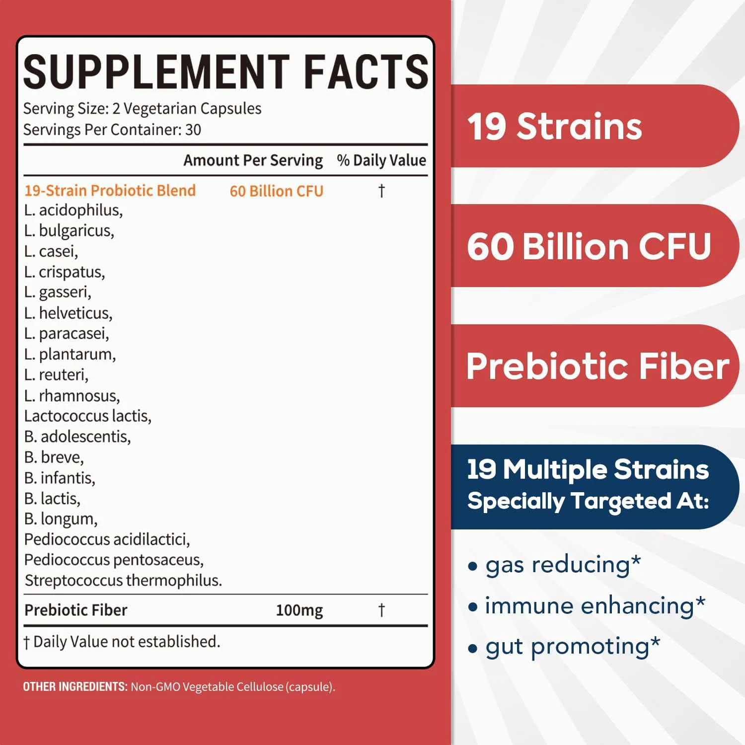 Non-GMO 60 Billion CFU 19 Strains Probiotics 2-in-1 Daily Care Probiotic Digestive Immune Health for Men & Women
