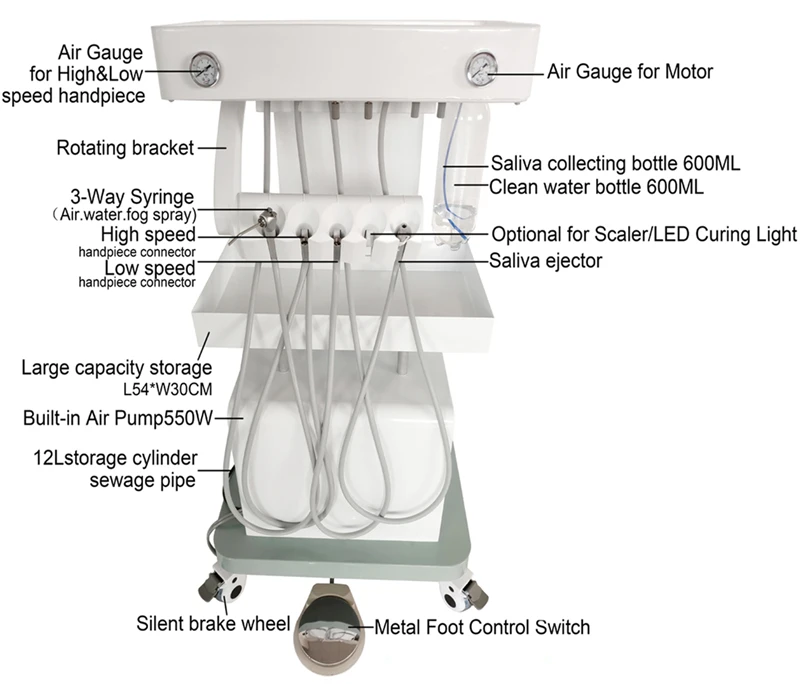 Mobile Dental Turbine Unit With Compressor Dental Veterinary Instrument