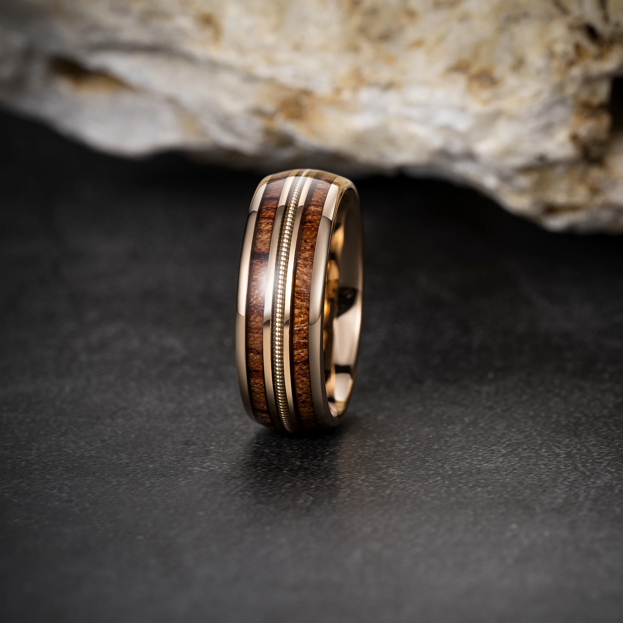 Fashion jewelry for men tungsten carbide ring inlay wood and beads 18K gold plated comfort it wooden inlaying jewelry ring