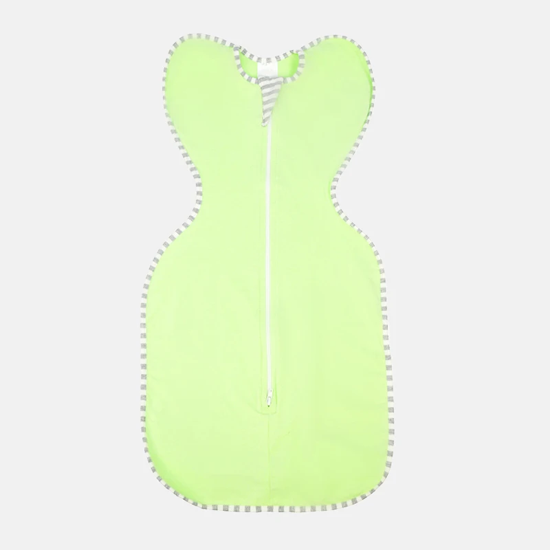 Custom GOTS Organic Cotton Summer Sleeveless Stripe Binding Zipper Wearable Swaddle Baby Sleep Sack Baby Sleeping Bag
