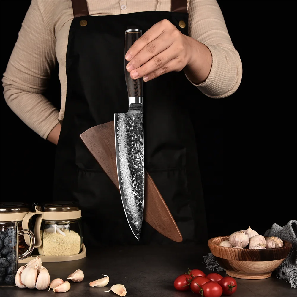 Honghee Forged Kitchen Knives Vg10 Damascus Steel Chefs Knife Meat Knife With Pakka Wooden Handle