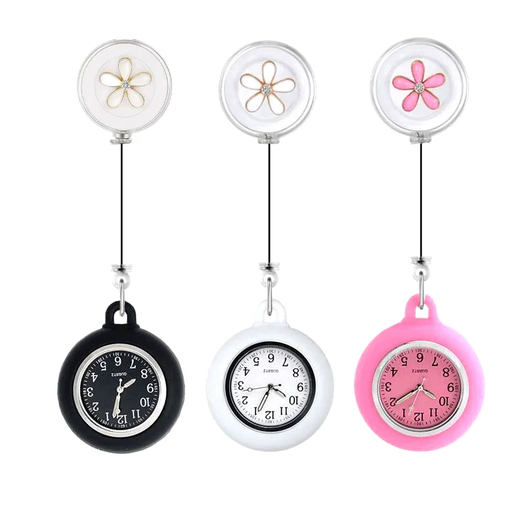 Silicon  Nurse Watch for Nurses Doctors, Clip-on Hanging Lapel Nurse Watch Silicone Cover Brooch Fob Pocket Watch Reel Ret
