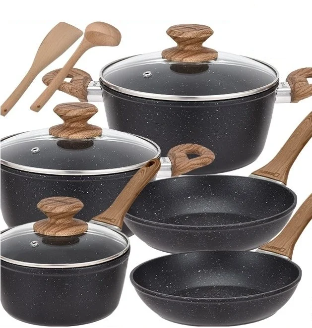 Non Stick Granite Cookware Set Nonstick Aluminum Cook Pan And Pot Set Home Cooking Saucepan Fry Pan Set With Lids