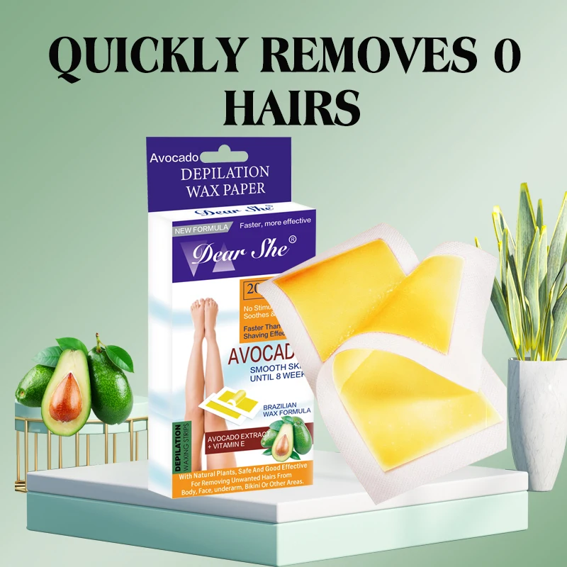 20 pcs Dear She Body Care Natural Plant Avocado Face Underarm Bikini Depilation Hair Removal Wax Strip Paper Sooth Soften Skin