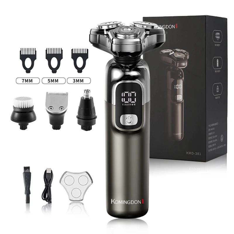 Komingdon New Upgrade Electric Razor for Men Waterproof 4 In 1 Facial Beard Trimmer Rotary Shaving Cordless Rechargeable Shaver