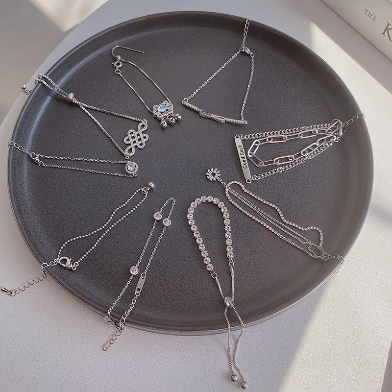 DAIHE Star Zircon Charms Thin Bangle Luxury Double Layer Beaded Fine Chains And Link Bracelets