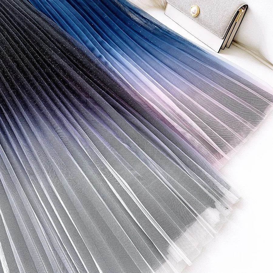 Star Gradient Color Net Yarn Skirt Female 2021 Autumn And Winter Glitter Tulle Pleated Fairy Thin