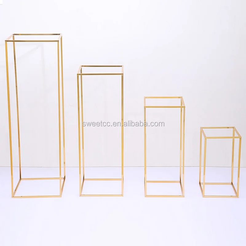Factory Disassembly Wedding Decoration Rectangle Gold Metal Wedding Flower Vase,Flower Stand for Table Centerpiece