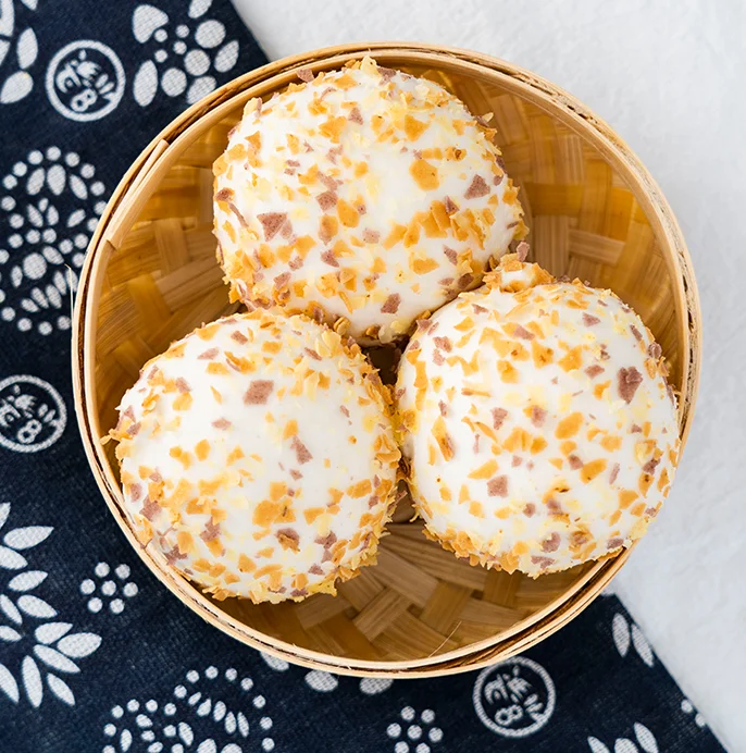 Замороженный паровой булочка, традиционная китайская пища, паровой булочка, бегущий крем BaoZi, мгновенная пища