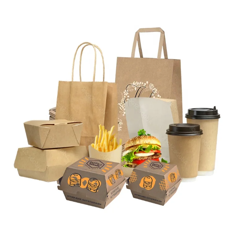 Biodegradable Compostable Kraft Paper Take Away Hamburger Box Eco Friendly Fast Food Delivery Containers Packaging Burger Box
