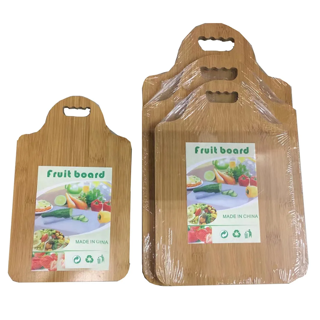 2pcs 3pcs cheap large small round square vegetable fruit shape non slip wood kitchen chopping board knife bamboo cutting board