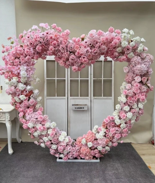 Cheap Pink Heart Flower Wedding Arch Artificial Flowers Backdrop decorative flowers for Proposal Wedding Decor Ball