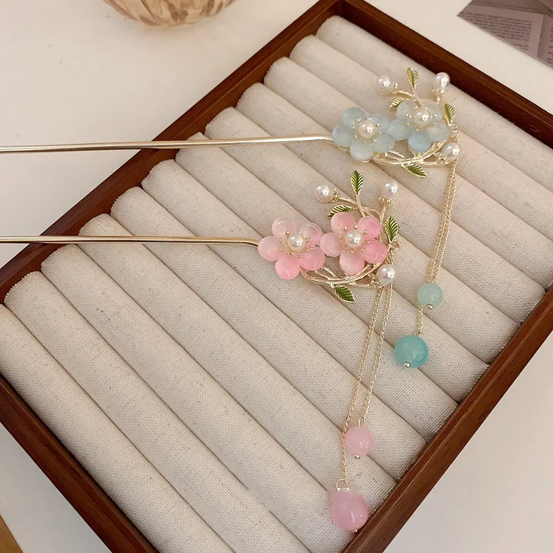 wholesale pearl flower fringe hairpin Ancient style step shake high-grade temperament hairpin back hair accessories
