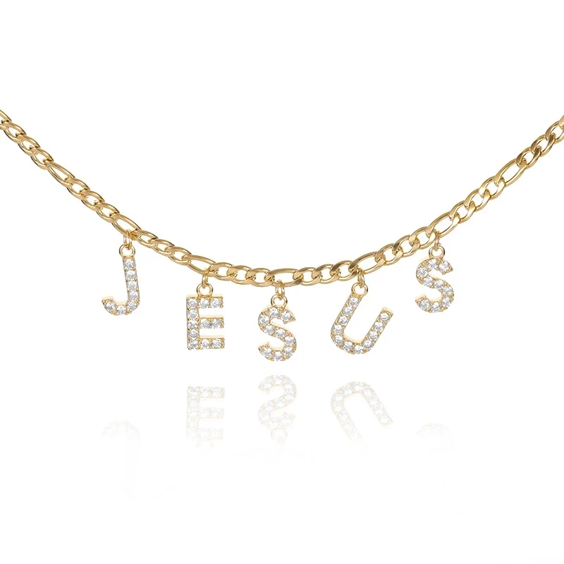 Fashion Gold Plated Stainless Steel Exquisite Diamond 26 Letter Initial Pendant Name Custom Necklace Personalized Jewelry Gift