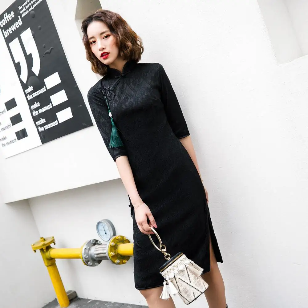 
wholesale half sleeve lace girls cheongsam qipao 
