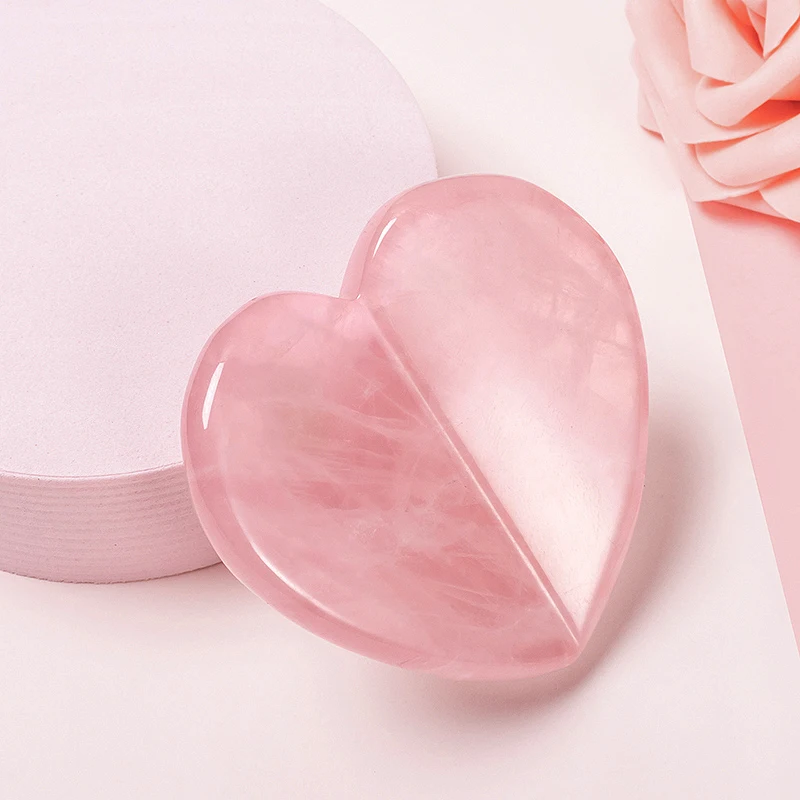 Factory Price OEM Customized Natural Jade Pink Crystal Love Stone 3D Heart Gua Sha Stone For Body Spa