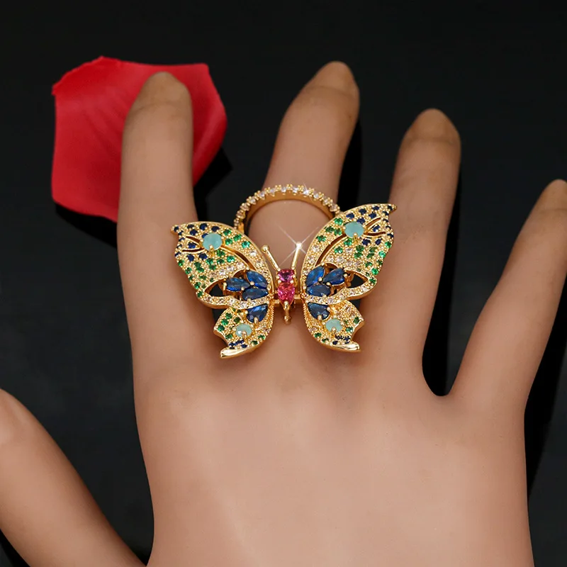 Trendy colorful lab grown Diamond encrusted active Butterflies flower shape Lovely high quality party rings for girls