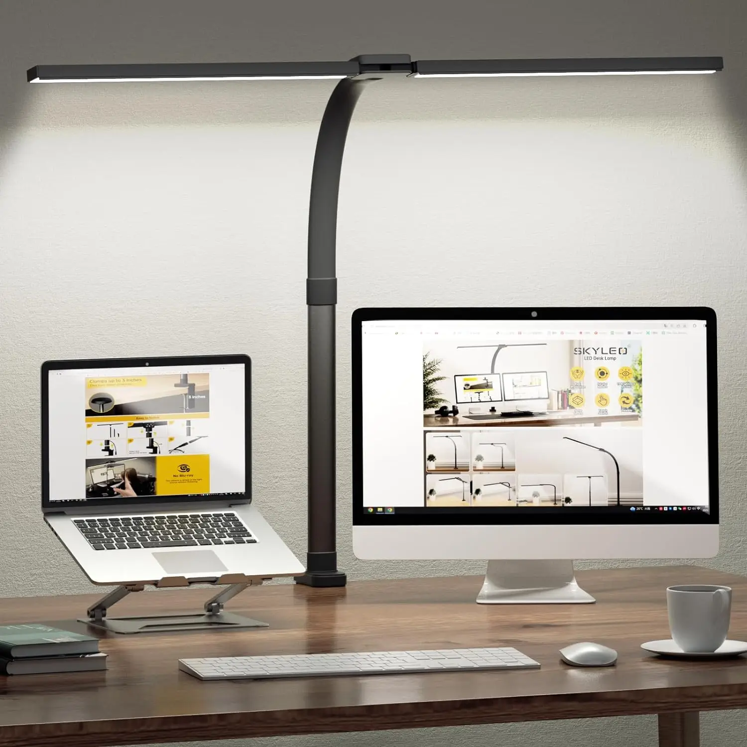 Double Head LED Desk Lamp with Clamp Architect Desk Lights for Home Office Desktop Office Table Lamp for Monitor Workbench