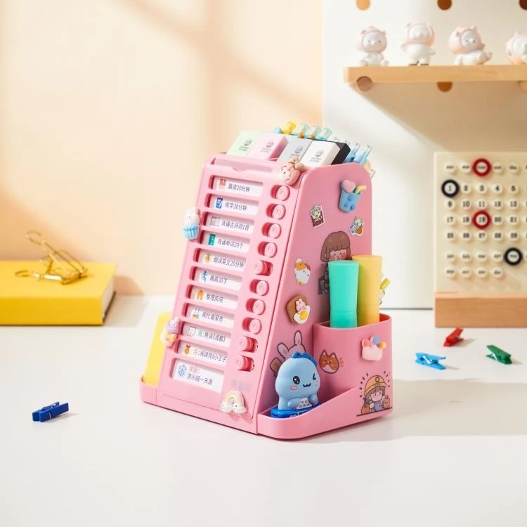 Desk Plastic Kawaii Cute Children Writing Pencil Pen Holder Kids Learning Organizer With To Do List Sheet