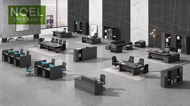 Modular office staff computer work desk workstation with file cabinet four person working workspace office desk and chair set