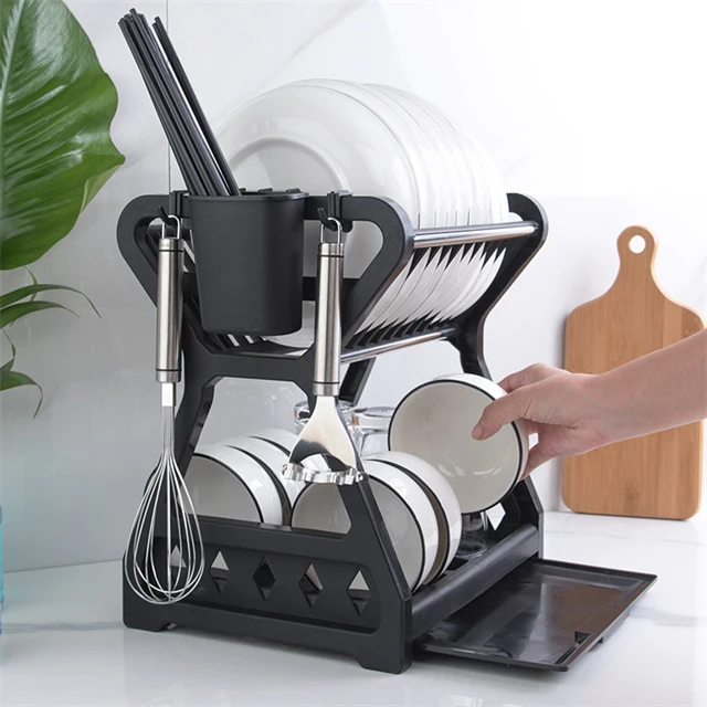 J783 Бытовая кухонная многофункциональная стойка для хранения пластиковый фильтр воды сушилка сушки посуды двухуровневые стойки