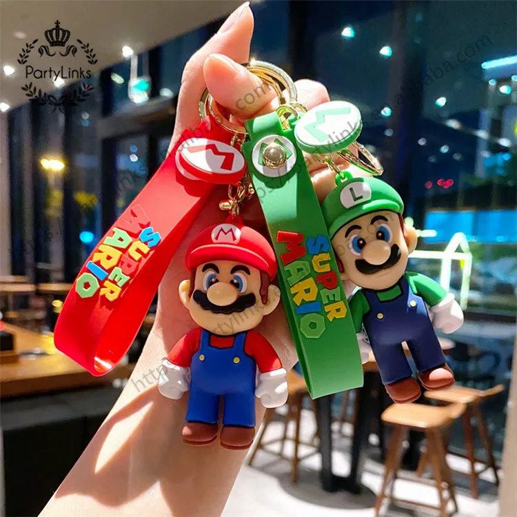 Super Mario 3D Cartoon Keychain Mario Bros Luigi Toad Yoshi Bowser Action Figure Model PVC Cartoon Bag Doll Pendant Toys Gift