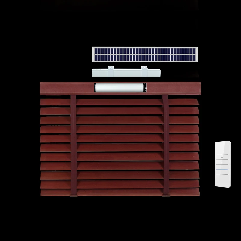 Smart control battery room darkening wood blindssmart automatic electronic motorised mini window wood venetian blinds shades
