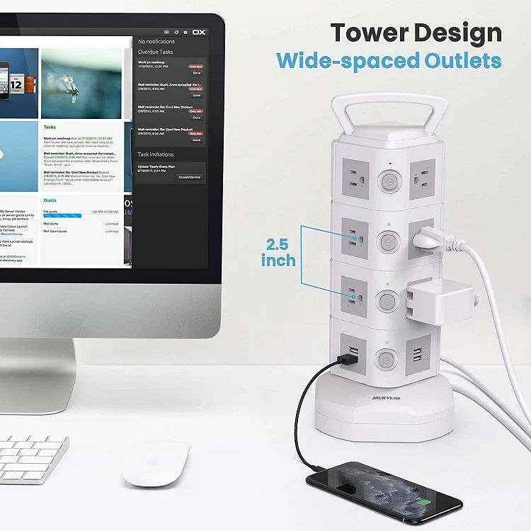 New design electrical plugs and sockets tower power strip strong surge protection usb surge protector