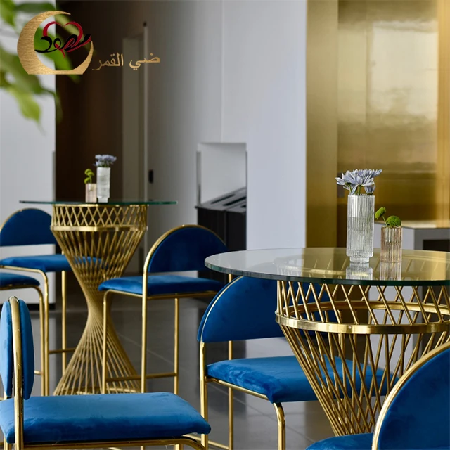 Night club furniture gold stainless steel base bar table sets