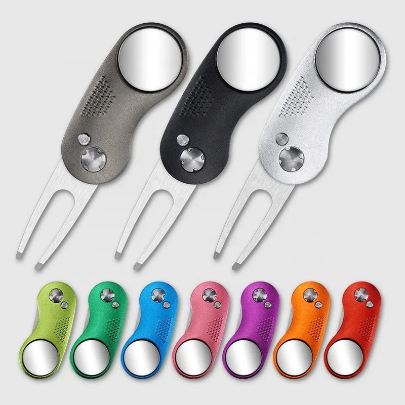 Custom Personalized Colorful Detachable Retractable Switchblade Metal Stainless Steel Golf Divot Repair Tool Ball Marker