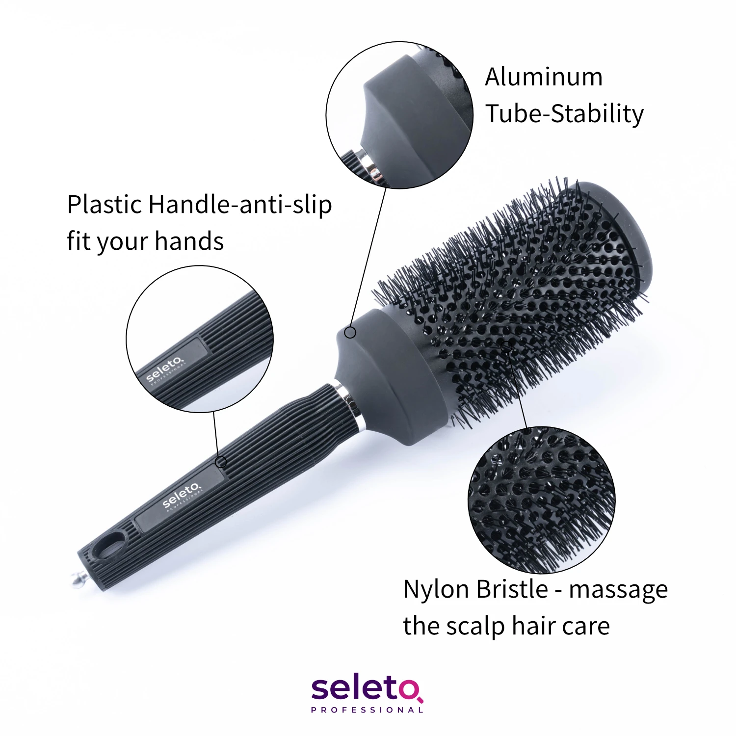 Natural Boar Bristle Round Hair Rolling Brush Wooden Handle Hair Comb For Drying Styling Curling